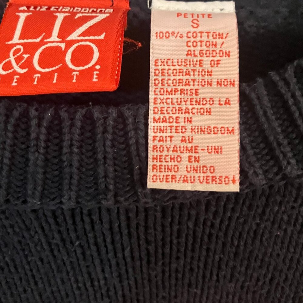 Liz Claiborne Liz&Co Petite Navy Cotton Flag Sweater Size Small - Picture 5 of 11
